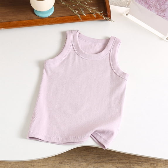 Vmvidoty Children's Tank Tops Summer Sleeveless Round Neck Ribbed Knit Basic Loose Relaxed Fit Going out Cami Tee Shirts Purple 10 Years