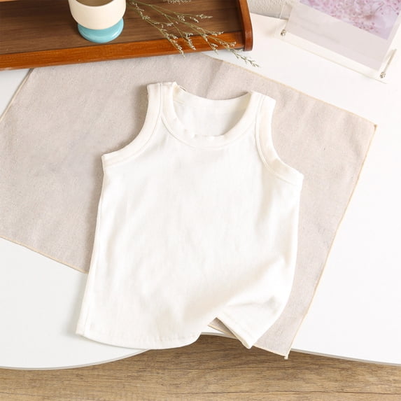 Vmvidoty Children's Tank Tops Summer Sleeveless Round Neck Ribbed Knit Basic Loose Relaxed Fit Going out Cami Tee Shirts White 10 Years