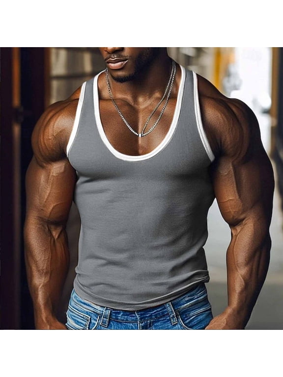 Contrast Color G-Unit Tank Tops Muscle Rib Men Adult Gray S