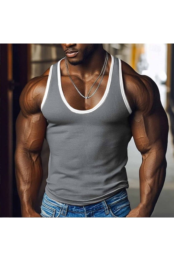 Contrast Color G-Unit Tank Tops Muscle Rib Men Adult Gray XXL