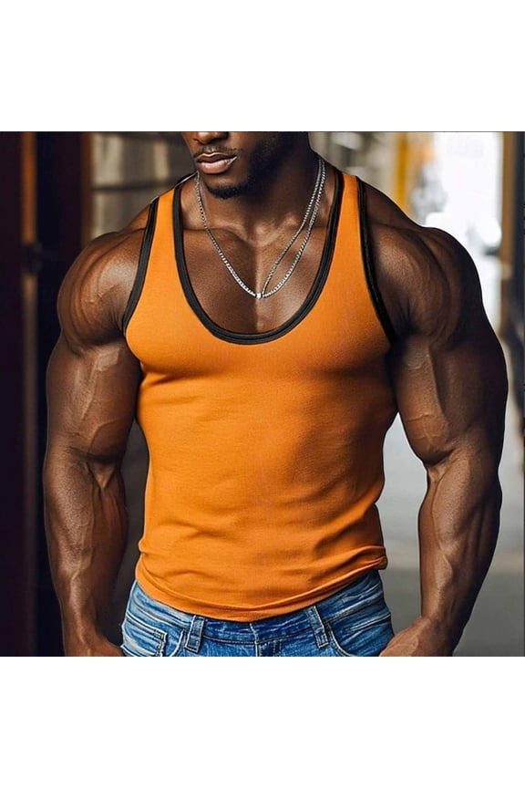 Contrast Color G-Unit Tank Tops Muscle Rib Men Adult Orange M