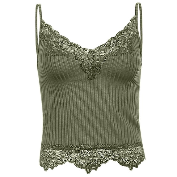 Vmvidoty Fashion Solid Color Lace Pad Gathering Camisole Integrated Type Women's Spaghetti Strap Tank Top - V Neck Sleeveless Camisole with Lace Trim, Perfect for Daily Casual/Workout/Vacation/Party