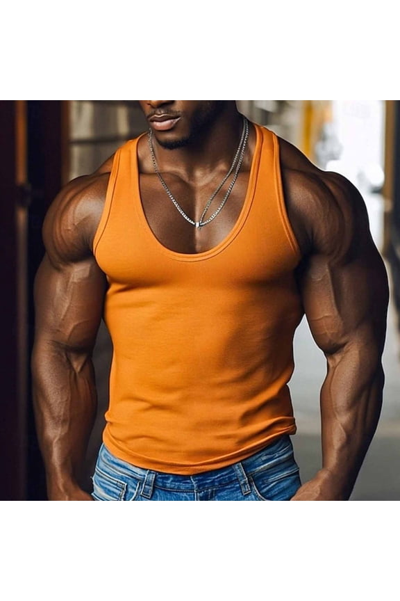G-unit Tank Tops Square Cut Muscle Rib for Men Orange M