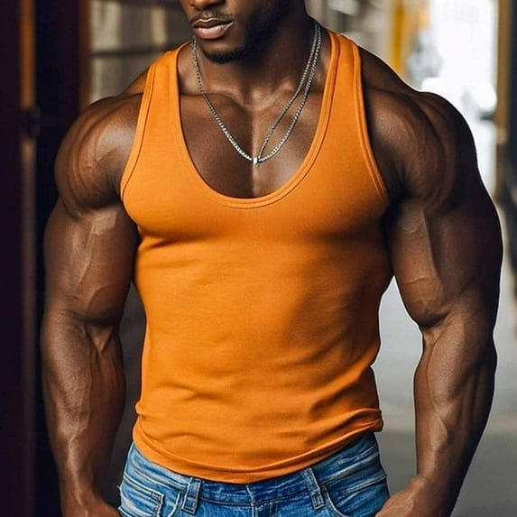 Vmvidoty G-unit Tank Tops Square Cut Muscle Rib for Men Orange XXXL