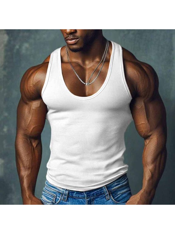 G-unit Tank Tops Square Cut Muscle Rib for Men White L