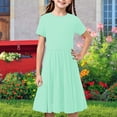 thumbnail image 1 of Vmvidoty Girl Solid Color Ruffle Short Sleeve Active Cute Dress for Summer Green 11 Years, 1 of 9