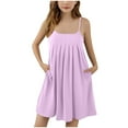 thumbnail image 1 of Vmvidoty Girl's Summer Sundress Spaghetti Strap Solid Cotton Long Maxi Dress Casual Cami Dresses Purple 5 Years, 1 of 8