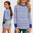 thumbnail image 1 of Vmvidoty Girls Long Sleeve Shirts Kids Crewneck 2026 Fall Striped Tops 5-16 Years Spring Fall Winter Sweater Striped Tops Blue 5 Years, 1 of 10