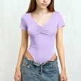 thumbnail image 1 of Vmvidoty Girls Long Sleeve Short Sleeve Bodysuit V Neck Body Suits Fitted Summer Going Out Tops Purple 7-8Years, 1 of 5