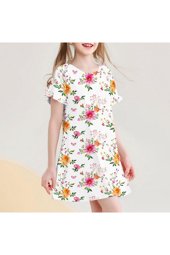 Girls Sports Short Sleeve Ruffled Dress Multicolor 110