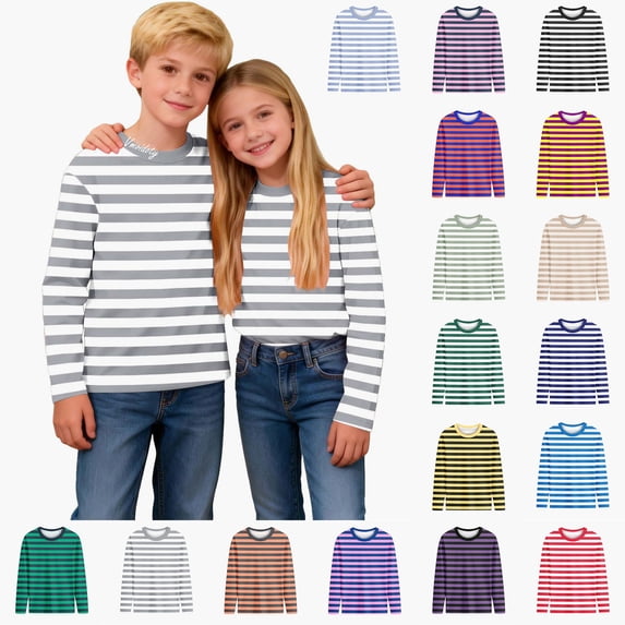Vmvidoty Girls Striped Crewneck Sweatshirt Long Sleeve Slim Fit Tops | Kids Fashion Pullover Fall Winter Clothes 5-16 Years Gray 9 Years