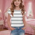 thumbnail image 1 of Vmvidoty Girls Striped Tops Casual Short Sleeve V Neck Summer T Shirts Fashion Spring Clothes 5-15 Years Gray 9 Years, 1 of 7