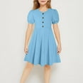 thumbnail image 1 of Vmvidoty Girls Summer Dress Short Sleeve Round Neck Tiered Midi Casual Dresses Light Blue 14 Years, 1 of 7