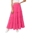 thumbnail image 1 of Vmvidoty Girls Summer Pleated Skirts Elastic High Waist Maxi A Line Linen Trendy Flowy Dresses Hot Pink 6-7Years, 1 of 8