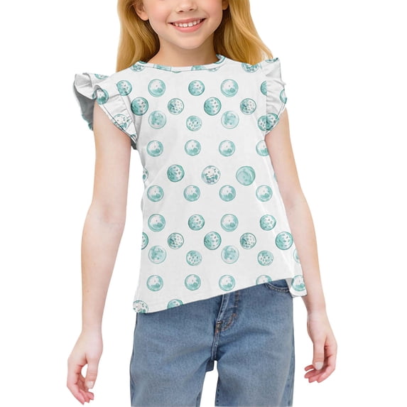 Vmvidoty Girls' Summer Shirts Cute Tops Ruffle Sleeve Crew Neck Casual Tees Mint Green 10 Years