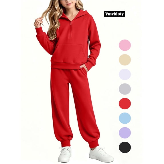 Vmvidoty Half Zip Drop Shoulder Long Sleeve Tracksuit 2 Piece Activewear Set Sweatsuits Little Girls 9-10 Years