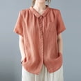 thumbnail image 1 of Vmvidoty Linen Button Down Shirt for Women Casual Short Sleeve Blouses Summer Collared Tops Orange XL, 1 of 7