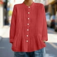 thumbnail image 1 of Vmvidoty Linen Cotton Shirt Long Sleeve Blouse Top for Women Casual Lightweight Loose Fit Summer Workwear Comfy Breathable Vacation Tees Red L, 1 of 6