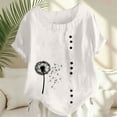 thumbnail image 1 of Vmvidoty Linen Tops for Women 3/4 Sleeve Crew Neck Cotton Shirts Casual Jacquard Boho Blouse White M, 1 of 5