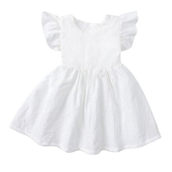 Vmvidoty Little Girl Dress Kids Sleeveless Ruffle Tiered Smocked Dresses Girls Summer Outfits Beach Sundress White 5 Years