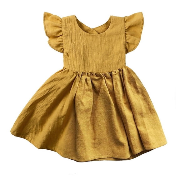 Vmvidoty Little Girl Dress Kids Sleeveless Ruffle Tiered Smocked Dresses Girls Summer Outfits Beach Sundress Yellow 5 Years