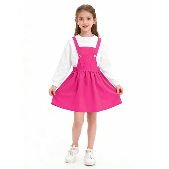 Vmvidoty Little Girls Corduroy Overall Dress Adjustable Strap Suspender Dress Set Hot Pink 7 Years