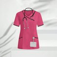 thumbnail image 1 of Vmvidoty Medical Women's Scrub Top V-Neck Modern Classic Fit with 3 Pockets, Ultra Soft and 2-Way Stretch Fabric Hot Pink L, 1 of 9