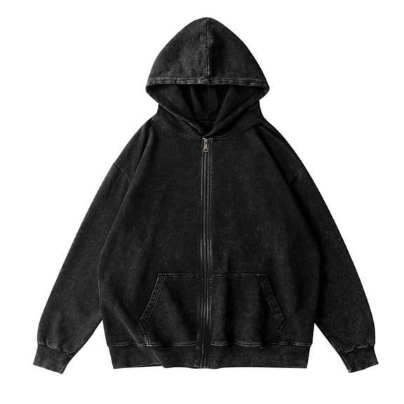 Vmvidoty Men's Casual Jacket Solid Color Hooded Zipper Pockets Long Sleeve Hooded Casual Outwear Vintage Hoodie for Men Cotton Loose Fit Baggy Hooded Sweatshirt Trendy Basic Acid Wash Cardigan Top