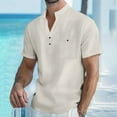 thumbnail image 1 of Vmvidoty Men's Oversize Solid Color Henley Shirt Band Collar Button Down Short Sleeve Tee Cotton Beach Wear Tops Khaki S, 1 of 7