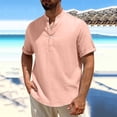 thumbnail image 1 of Vmvidoty Men's Oversize Solid Color Henley Shirt Band Collar Button Down Short Sleeve Tee Cotton Beach Wear Tops Pink XL, 1 of 7