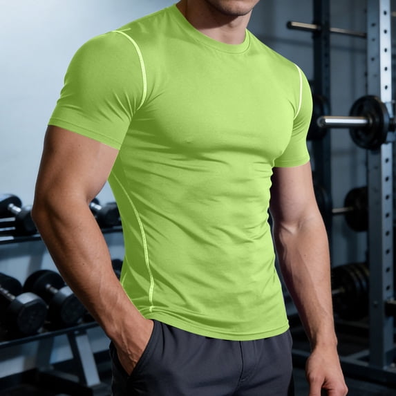 Vmvidoty Men's Shirts Short Sleeve Workout Gym T-Shirt Running Tops Cool Dry Sports Base Layer Athletic Undershirts Green 3XL