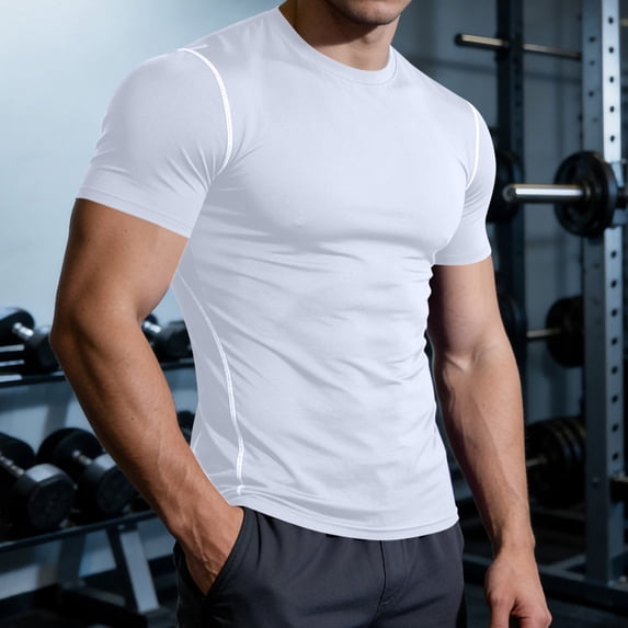 Vmvidoty Men's Shirts Short Sleeve Workout Gym T-Shirt Running Tops Cool Dry Sports Base Layer Athletic Undershirts White 3XL