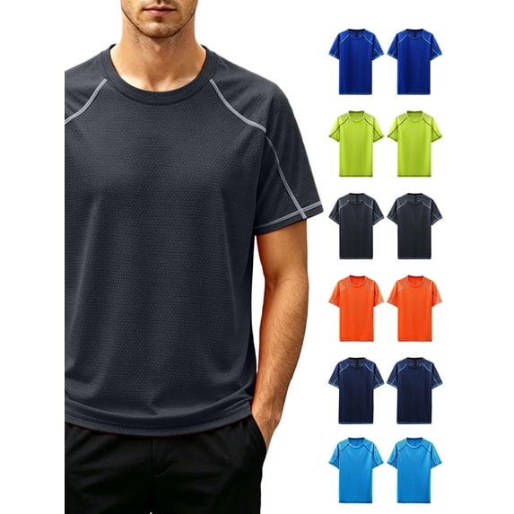 Vmvidoty Men's Short Sleeve Moisture Wicking Active Performance Crew Neck Tee Dark Gray 4XL