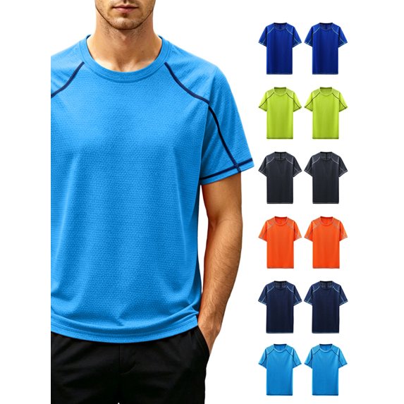 Vmvidoty Men's Short Sleeve Moisture Wicking Active Performance Crew Neck Tee Sky Blue 4XL