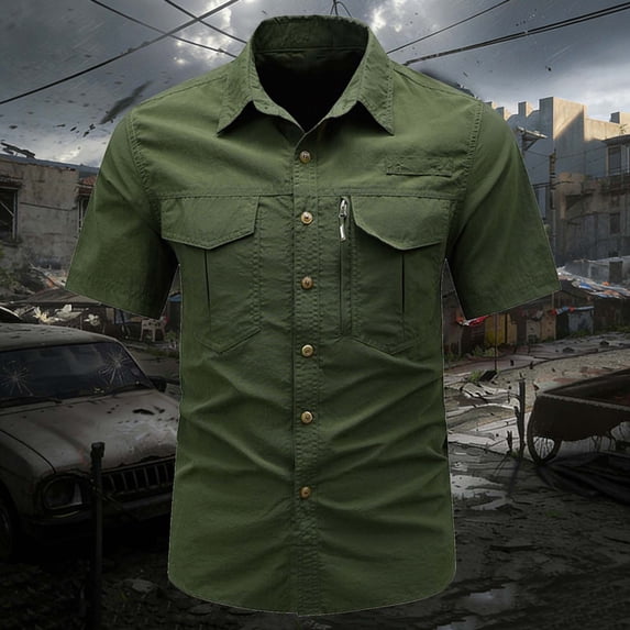 Vmvidoty Men's Tactical Dress Shirt - Short Sleeve Army Green 3XL