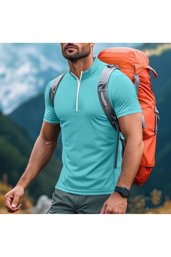 Men's Workout Shirt Athletic Core Shirt Quick Dry Stand Collar Short Sleeve Performance T-Shirt Multicolor XXL