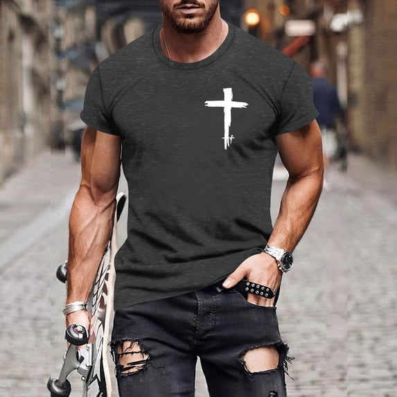 Vmvidoty Mens Pullover Tops Crew Neck Print Short Sleeve Shirts Summer Men Casual T-shirt Tops Dark Gray XL