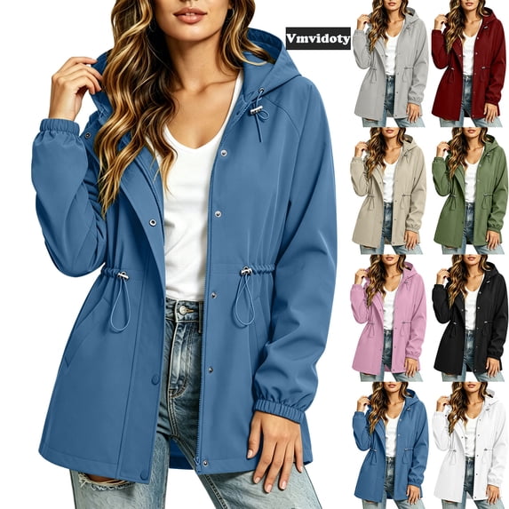 Vmvidoty Rain Jackets for Women, Waterproof Raincoat Lightweight Hiking Jackets Windproof Hooded Jacket with Pockets & Hood Windbreaker for Travel Outdoor Dark Blue L