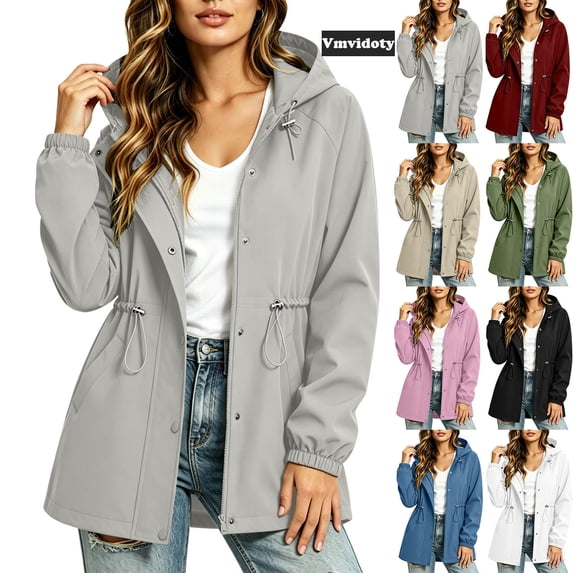 Vmvidoty Rain Jackets for Women, Waterproof Raincoat Lightweight Hiking Jackets Windproof Hooded Jacket with Pockets & Hood Windbreaker for Travel Outdoor Gray S