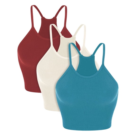 Vmvidoty Ribbed Tank Tops for Women 2026 Spaghetti Strap Scoop Neck Slim Fitted Basic Sleeveless Casual Workout Cami Shirts Blue M