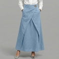 thumbnail image 1 of Vmvidoty S-3XL Women Maxi Business Long Length Skirt with Pocket Cotton Linen for Summer Button High Rise A-Line Flowy Dress Light Blue M, 1 of 6