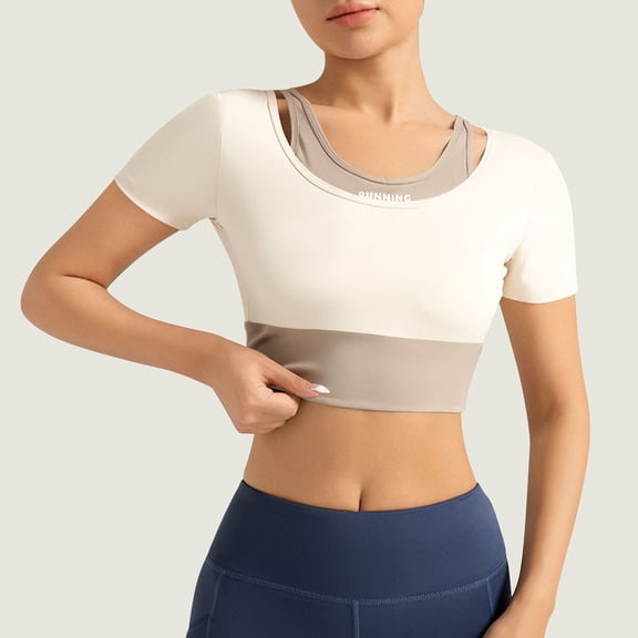 Vmvidoty Short Sleeve Shirts for Women Scoop Neck Casual Crop Tops Workout Yoga Basic Slim Fit T-Shirts White L