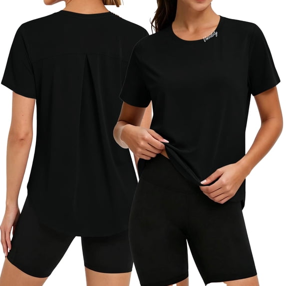 Vmvidoty Soft Workout Tops for Women UPF 50+ Sun Protection Shirt Quick Dry Athletic Running Hiking Travel Basic Tee Shirts Black XL