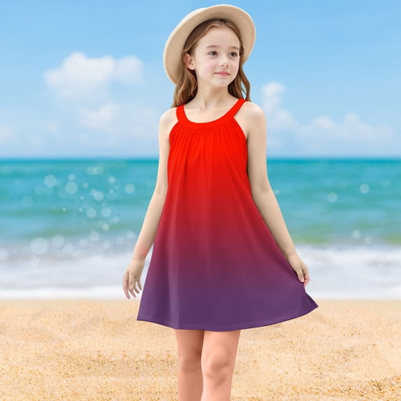 Vmvidoty Spaghetti Strap Dresses for Girls Summer Flowy Dress Red 7 Years