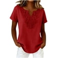 thumbnail image 1 of Vmvidoty Summer Womens V Neck Eyelet Embroidered Short Sleeve Dressy Casual Tops Fashion Tees Red XXL( Women's or Women's Plus ), 1 of 8