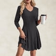 thumbnail image 1 of Vmvidoty Sweater Dress for Women 2026 Fall Long Sleeve V Neckline A Line Fit and Flare Ribbed Knit Short Dresses Dark Gray M, 1 of 8