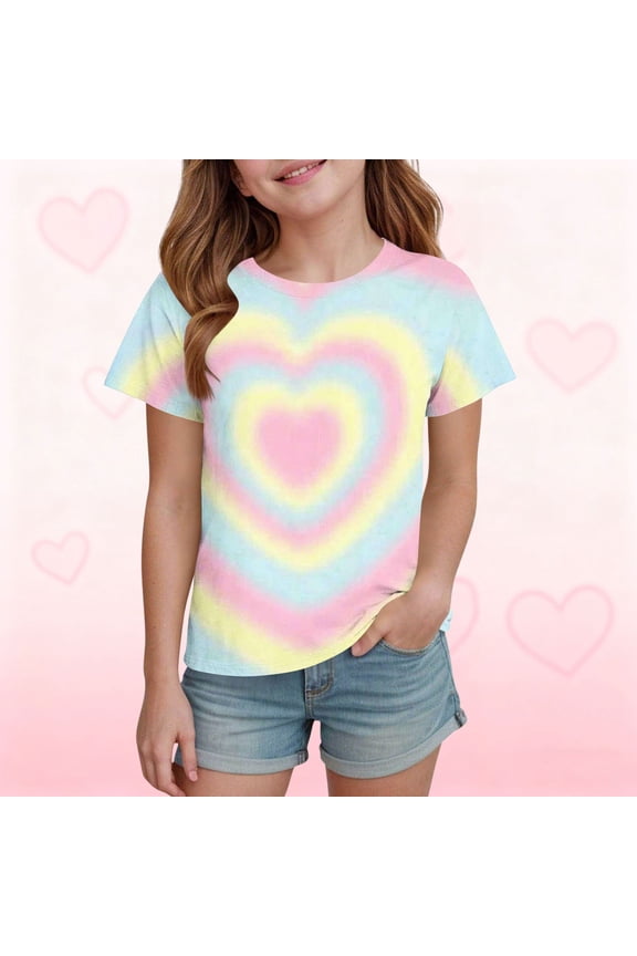 T Shirts for Girls Rainbow Shirts Funny Short Sleeve Tops 3-14 Years Yellow 9 -10 Years