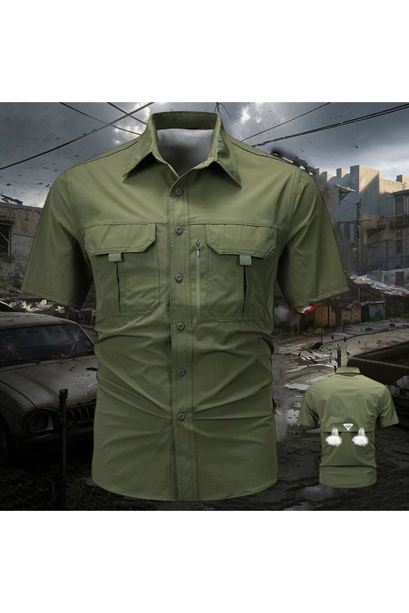Tactical Short Sleeve Uniform Shirt – Multiple Pocket, Breathable, Lightweight Workwear Army Green M
