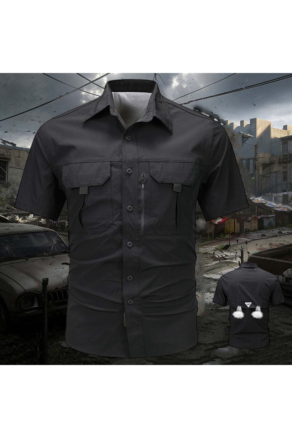 Tactical Short Sleeve Uniform Shirt – Multiple Pocket, Breathable, Lightweight Workwear Black M
