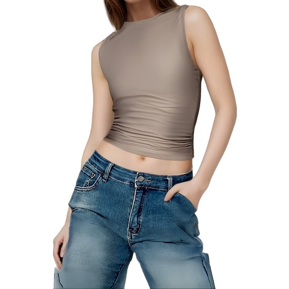 Vmvidoty Tank Top for Women Solid Color Round Neck Sleeveless Causal Shirts Hawaiian Beach Holiday Sports Workout Running Tees Gray L